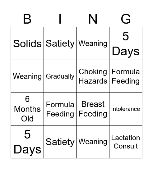 8.2 - Nutrition Bingo Card