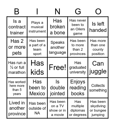 Get to Know Me! Bingo Card