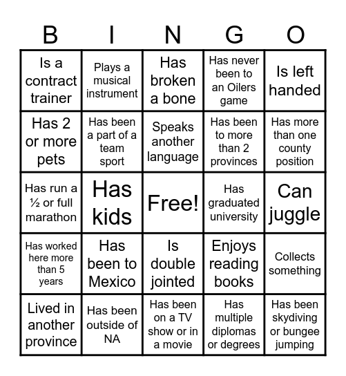 Get to Know Me! Bingo Card