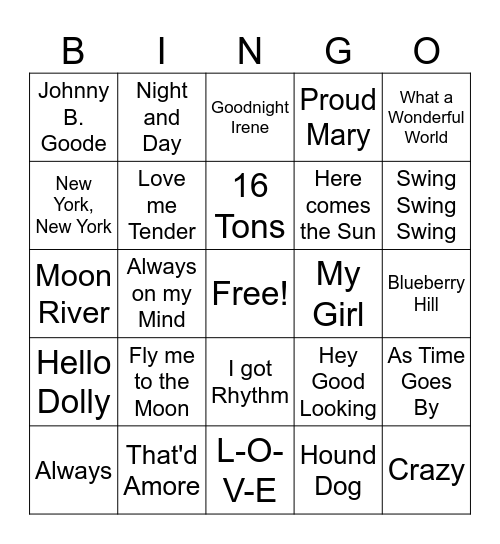 Music Bingo Card
