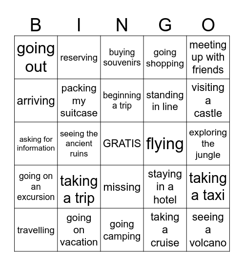 2R El Viaje present progressive Bingo Card