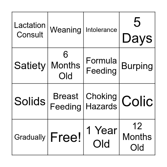 8.2 - Nutrition Bingo Card