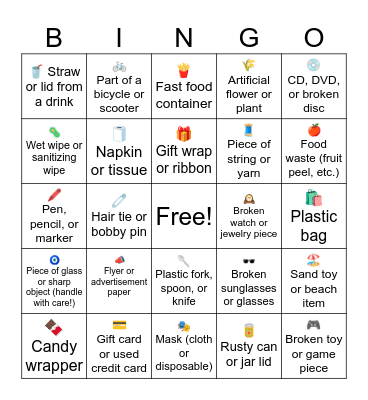 Clean Up Bingo Card