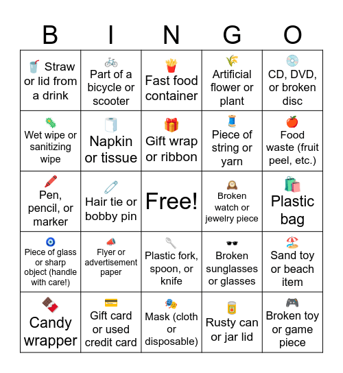 Clean Up Bingo Card