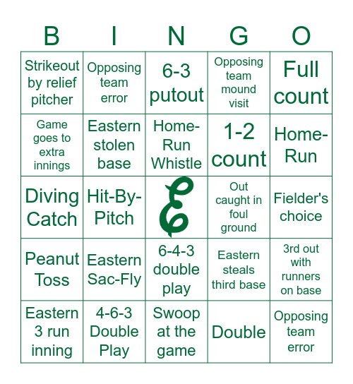 Eastern Michigan Baseball Bingo Card