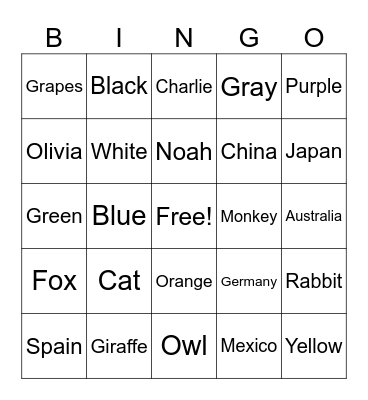 Variable Bingo Card