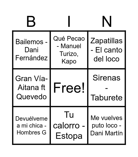 El bingo musical de sanidad Bingo Card