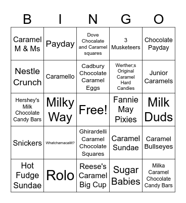 Chocolate and Caramel Bingo Card