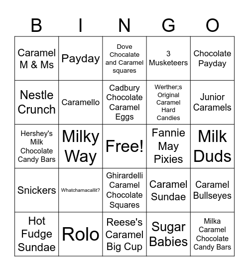 Chocolate and Caramel Bingo Card