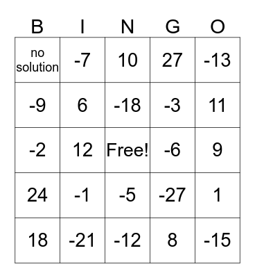 Absoute Value Equations Bingo Card