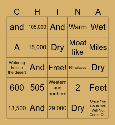 Ancient China BINGO Card