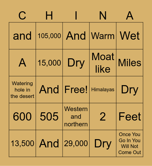 Ancient China BINGO Card