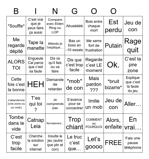 Emilien et les Soul’s like Bingo Card