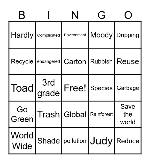 Judy Moody Saves the World Bingo Card