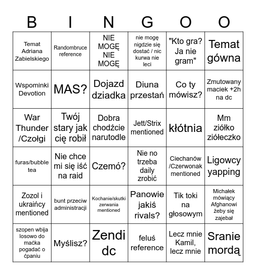 Codzienność AIDS Bingo Card