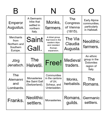History of the Alpine People Bingo Card