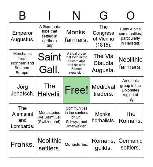 History of the Alpine People Bingo Card
