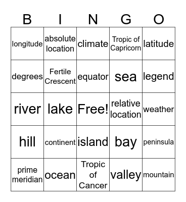 Geography Bingo Card