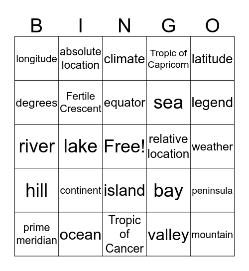 Geography Bingo Card