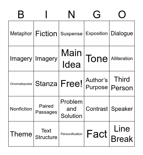 STAAR Review Bingo Card