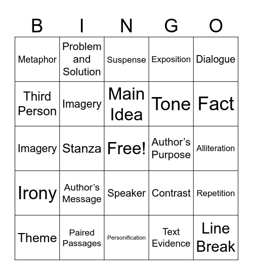 STAAR Review Bingo Card