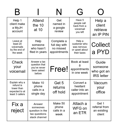 Tax Office Bingo Card