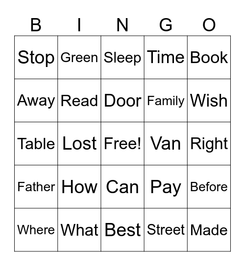 4th Grade Sight Words Bingo Card