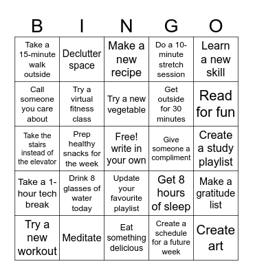 Wellness BINGO! Bingo Card