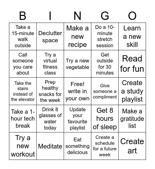 Wellness BINGO! Bingo Card