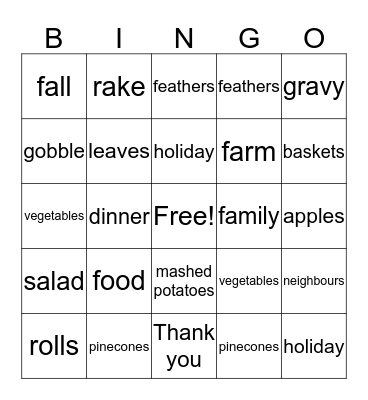 Thanksgiving Bingo Card