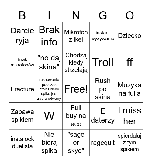VALORANT RANKED Bingo Card