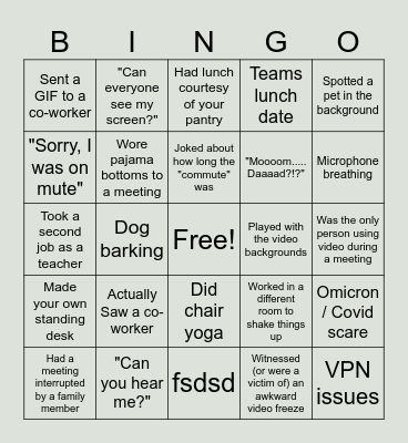 Remote Work Bingo Card