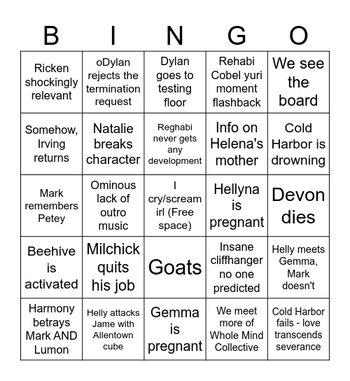 Severance S2 Finale Bingo Card