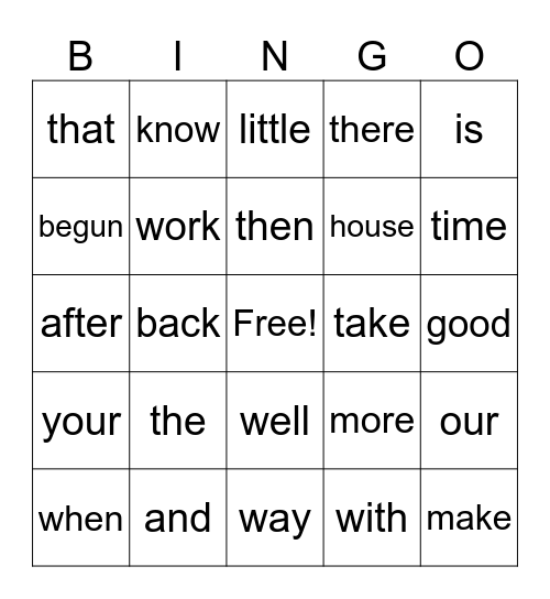Grade 5 Bingo Card