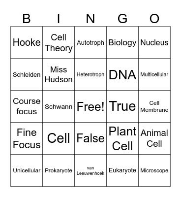 Cell Theory & Vocabulary BINGO Card