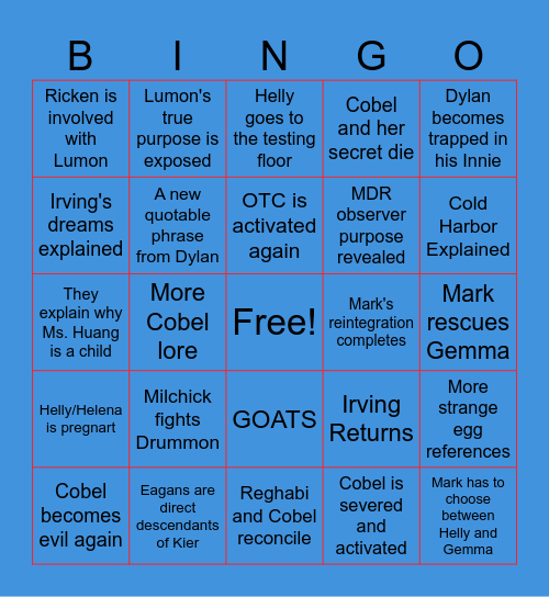 Severance Bingo Card