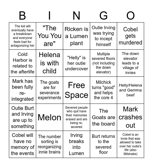 Severance S2 Bingo Card