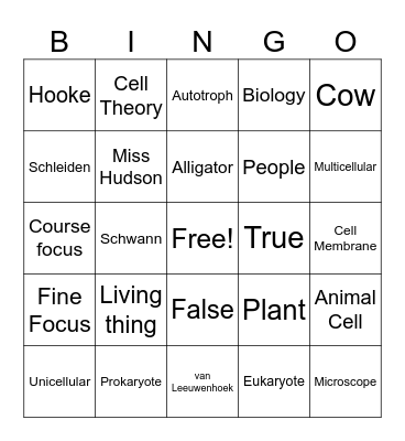 Cell Theory & Vocabulary BINGO Card