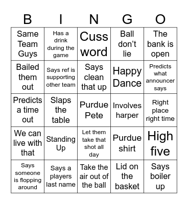 Purdue Basketball Bingo Card