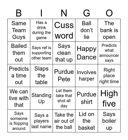 Purdue Basketball Bingo Card