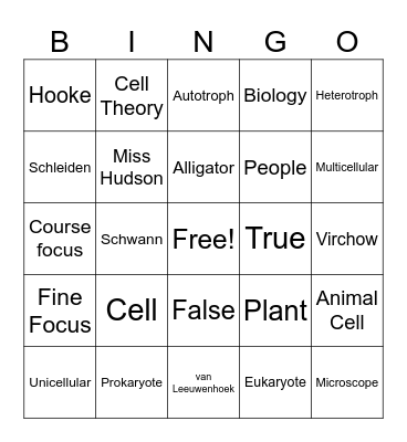 Cell Theory & Vocabulary BINGO Card