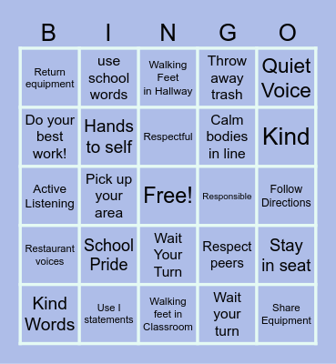 Pbis Bingo Card