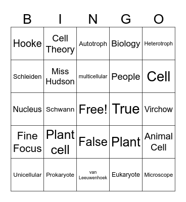 Cell Theory & Vocabulary BINGO Card
