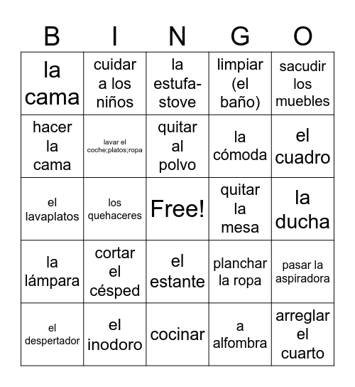 Los Quehaceres Bingo Card