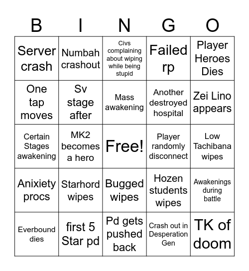 Desperation 3/21 Bingo Card