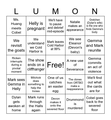 Severance Finale Bingo Card