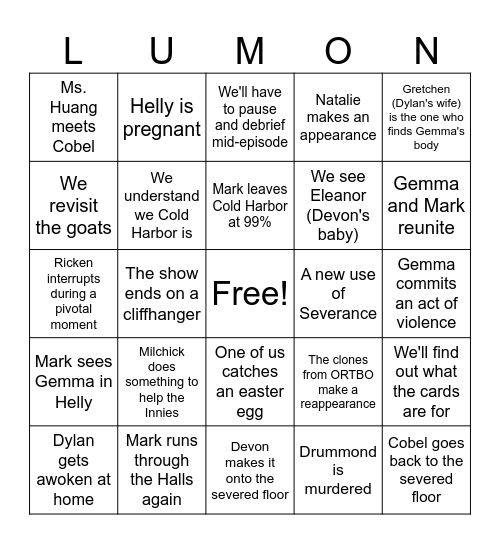 Severance Finale Bingo Card