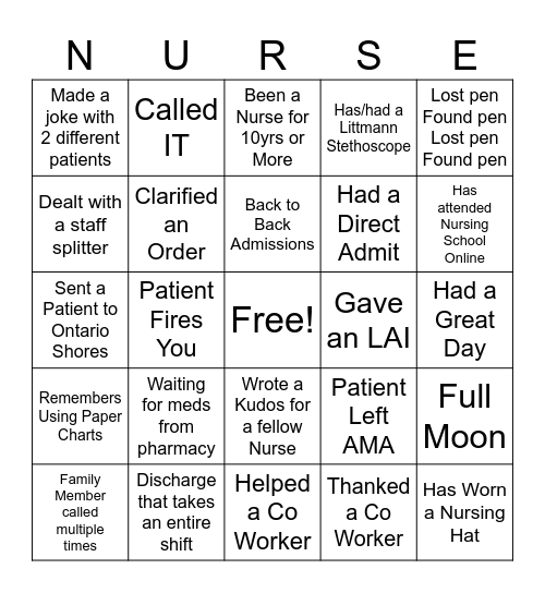 NURSING WEEK BINGO IPMH Bingo Card