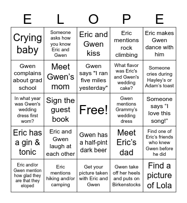 Eric & Gwen Bingo Card