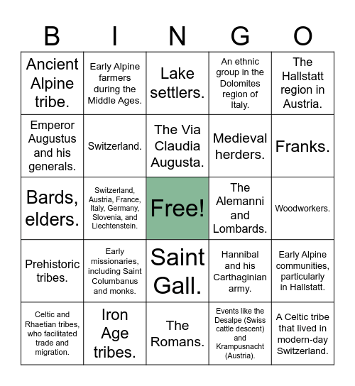 History of the Alpine People Bingo Card